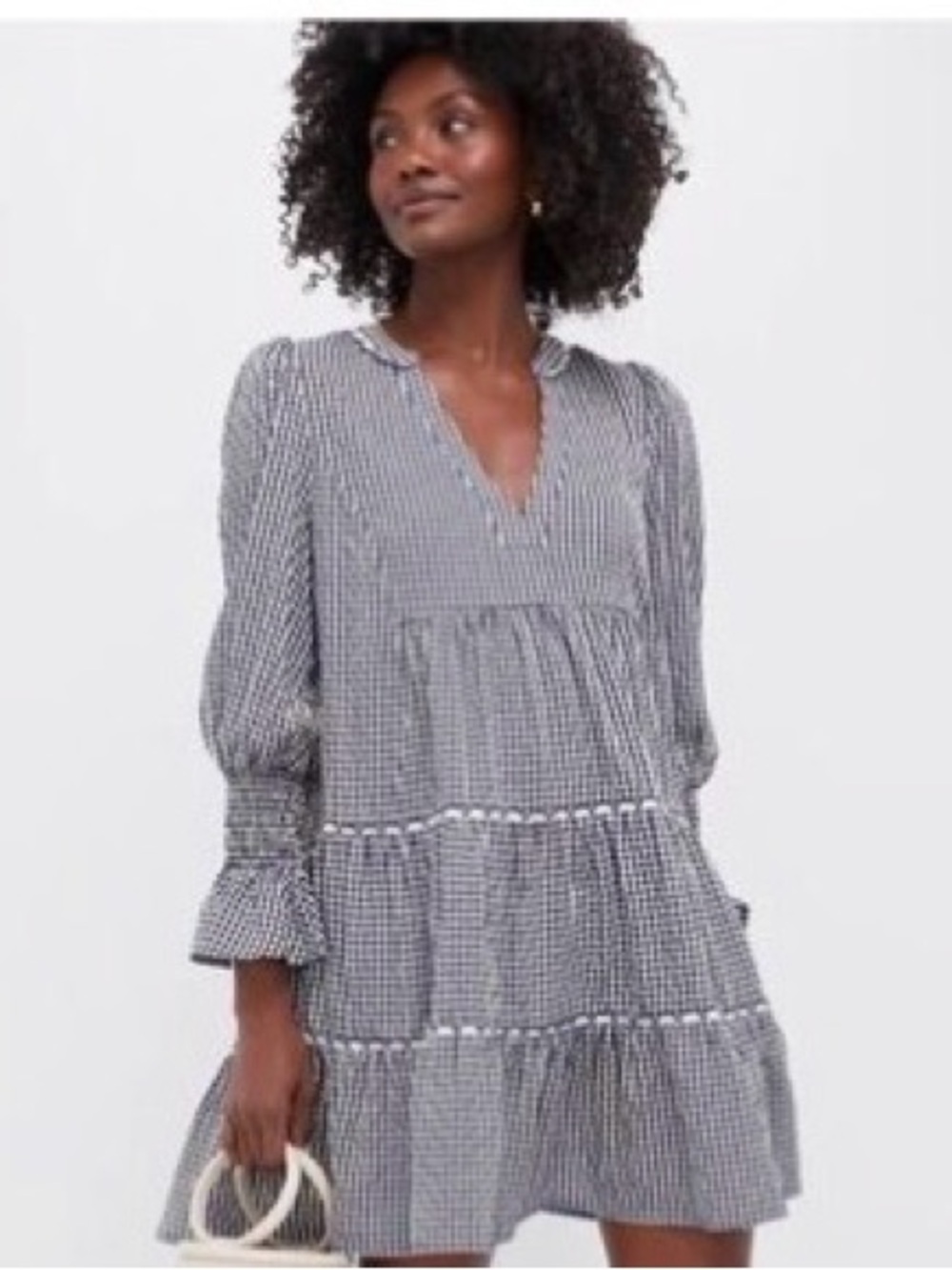 Pomander place navy gingham Tiered dress size L brand new